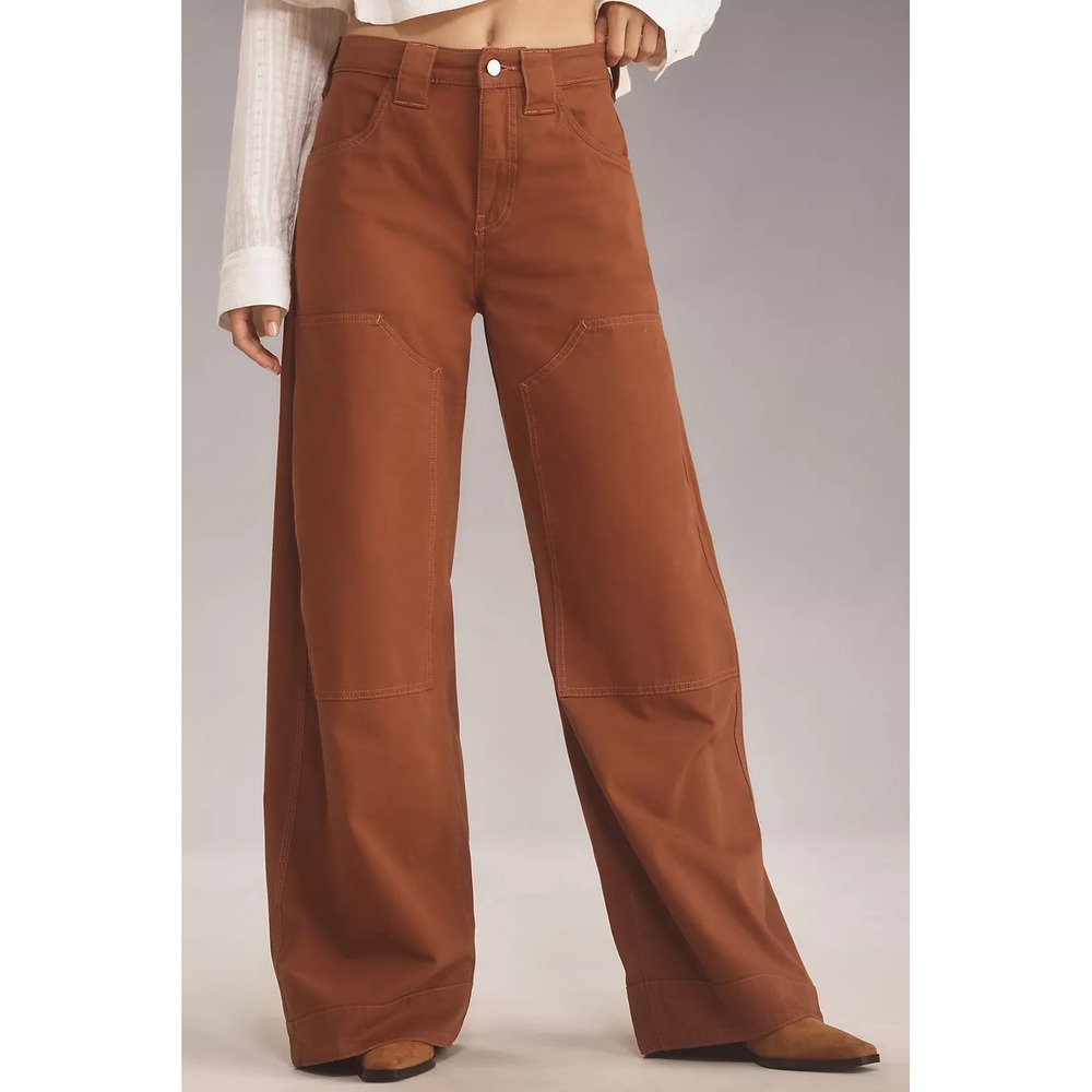 Pilcro Anthropologie Puddle Curve Low Rise Jeans 25 Red Wide Leg Double Knee